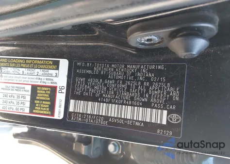 2015 Toyota Camry Le from USA, damaged, VIN 4T4BF1FK0FR481604